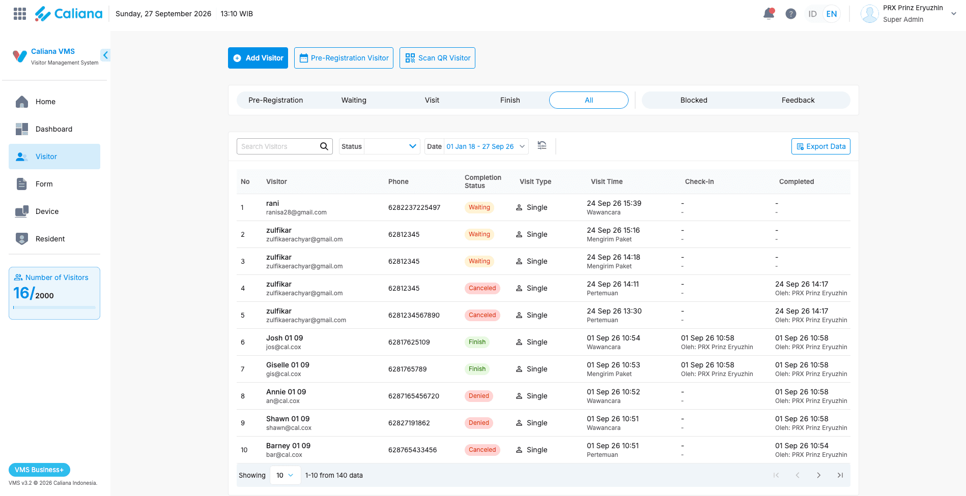 Caliana VMS Backoffice (Visitor Management System Revamp) preview 1