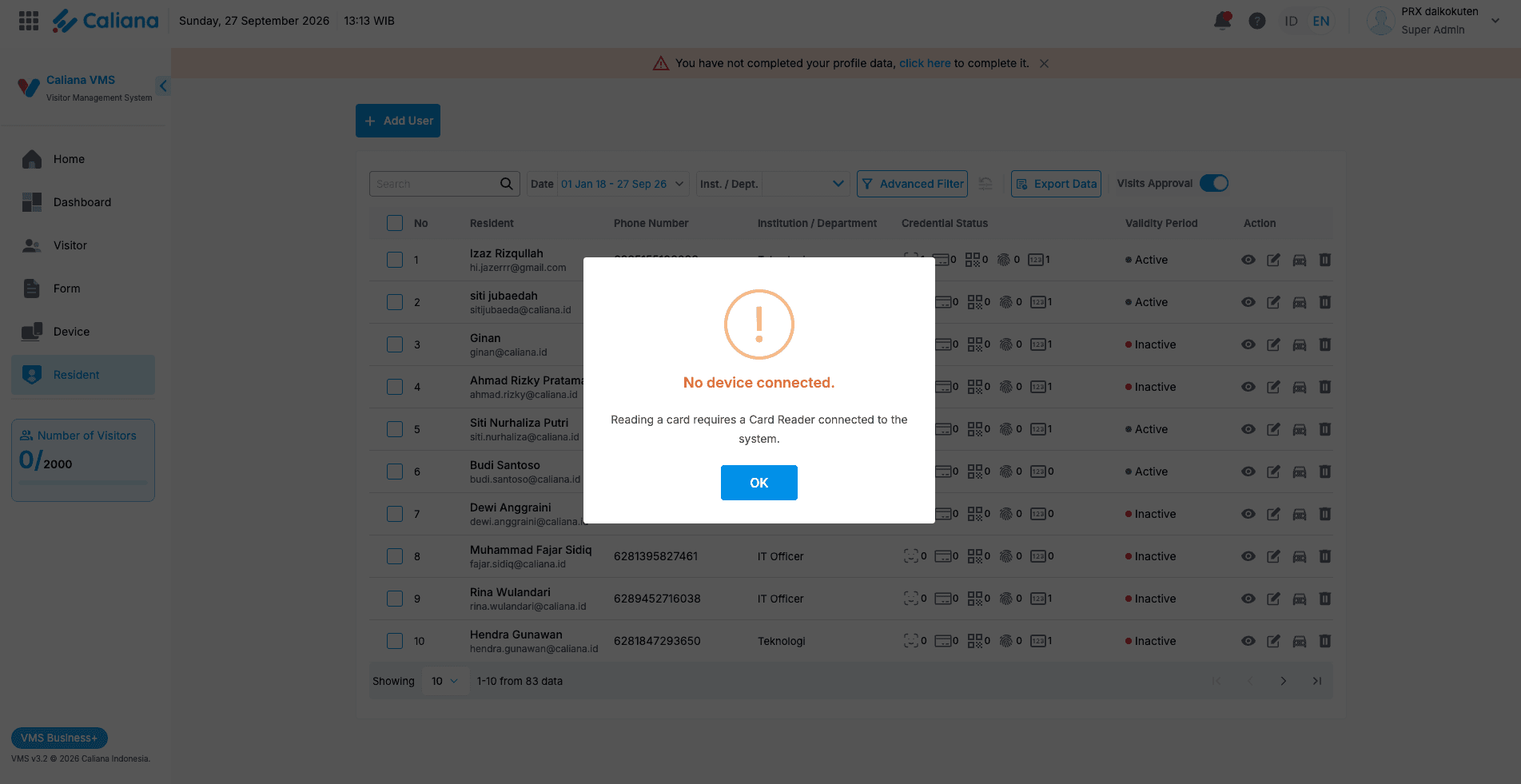 Caliana VMS Backoffice (Visitor Management System Revamp) preview 6